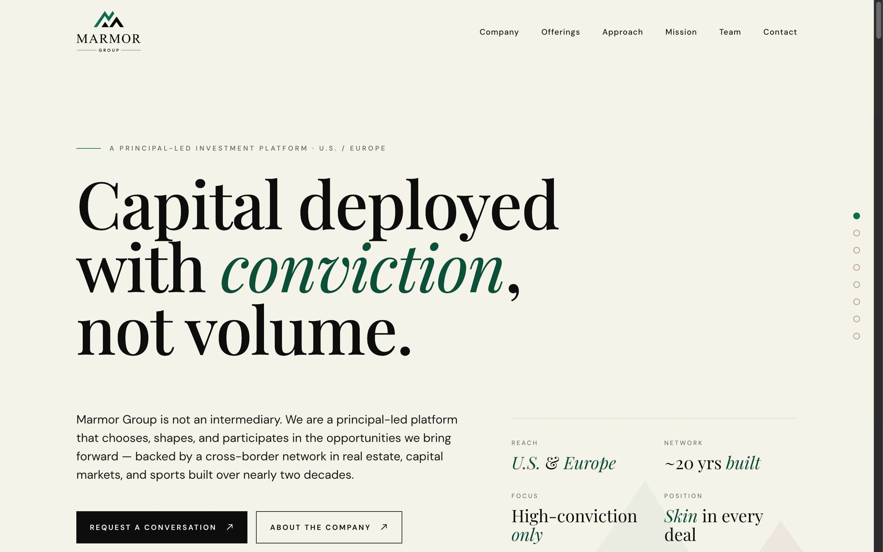 Marmor Group website — a principal-led investment and advisory platform