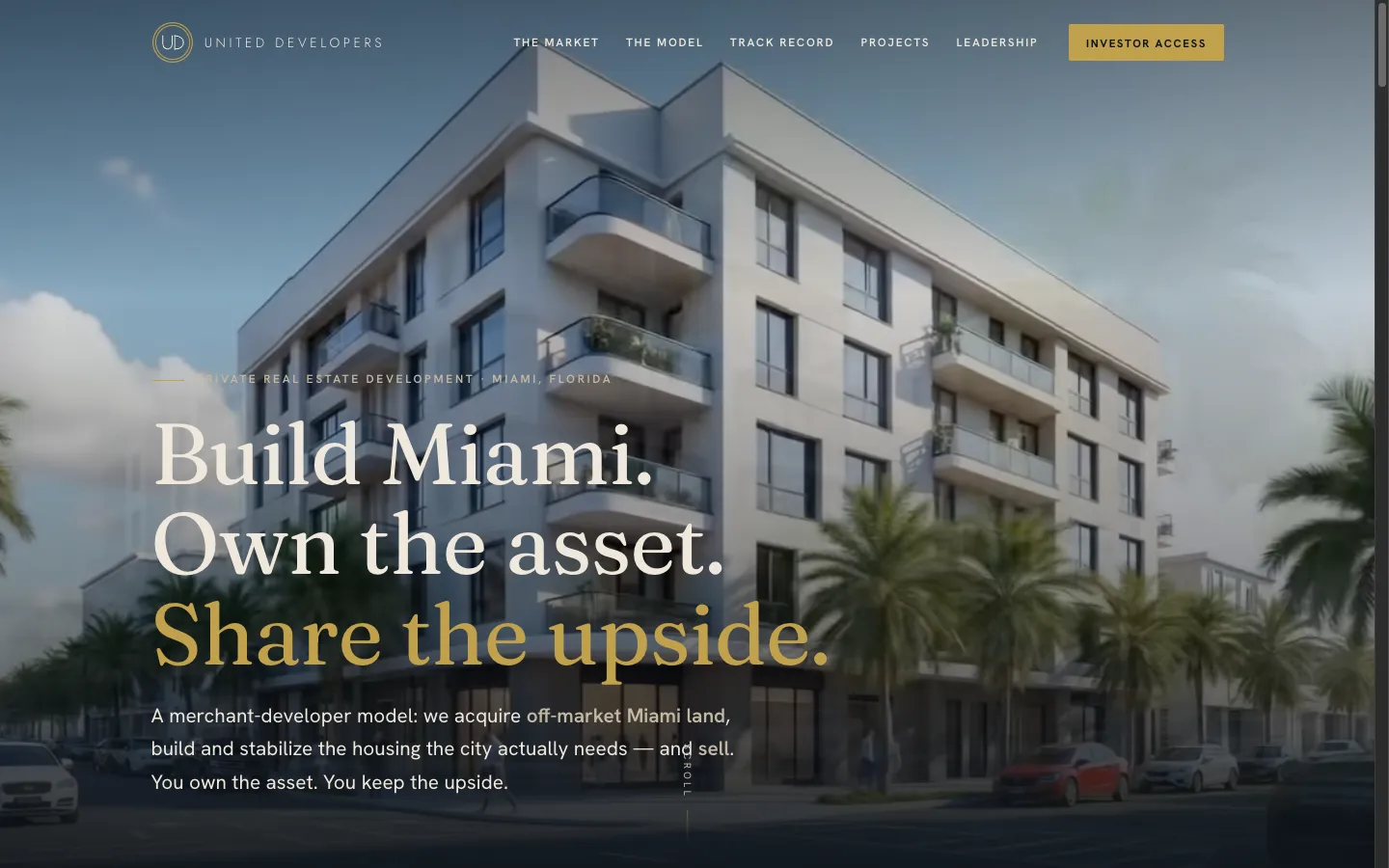 United Developers website — a Miami merchant-developer building workforce housing for institutional investors