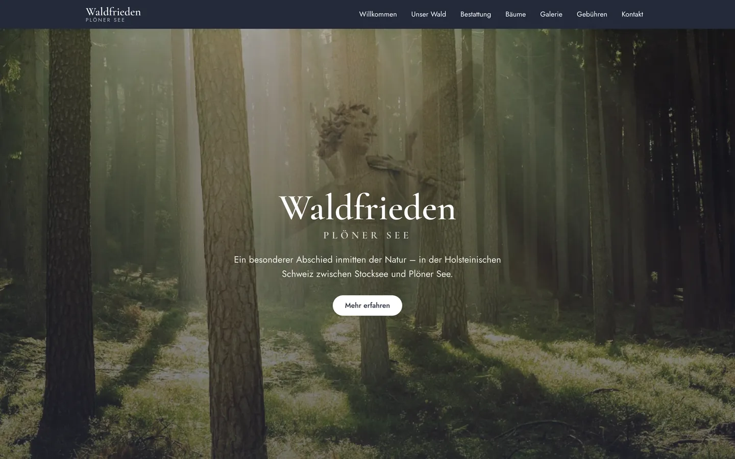 Waldfrieden Plöner See website — a memorial forest for tree burials in Holstein